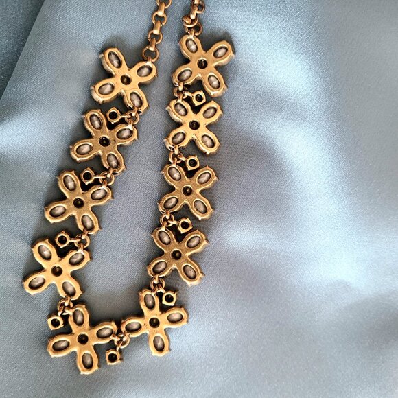 J. Crew clear rhinestones gold tone necklace floral design. - Picture 5 of 7